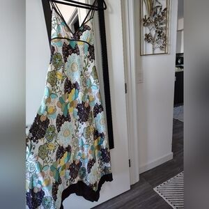 Sleeveless Floral Maxi Dress - Teal, Yellow & Brown
